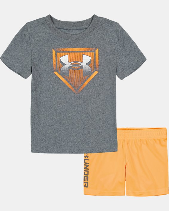 Boys' Infant UA Homeplate Tech Short Sleeve & Shorts Set, Gray, pdpMainDesktop image number 0